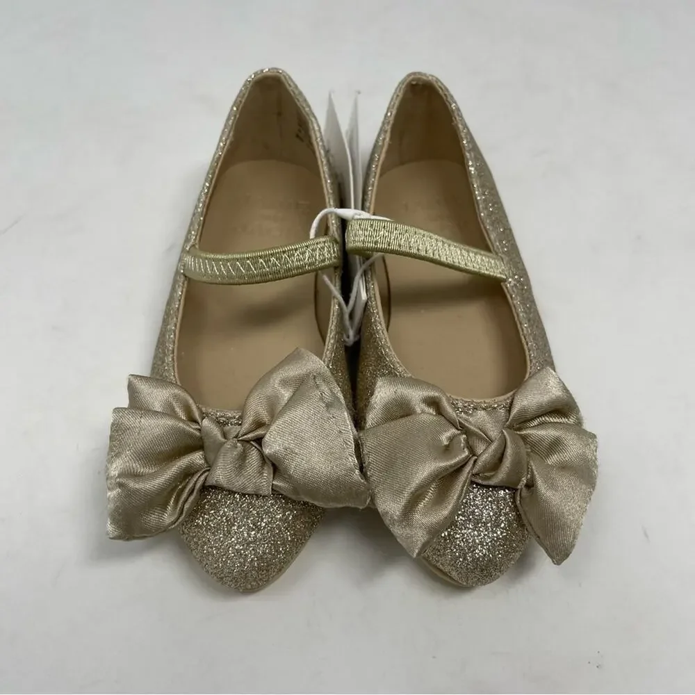 Janie & Jack Gold Sparkle Bow Ballet Flats NWT 5
